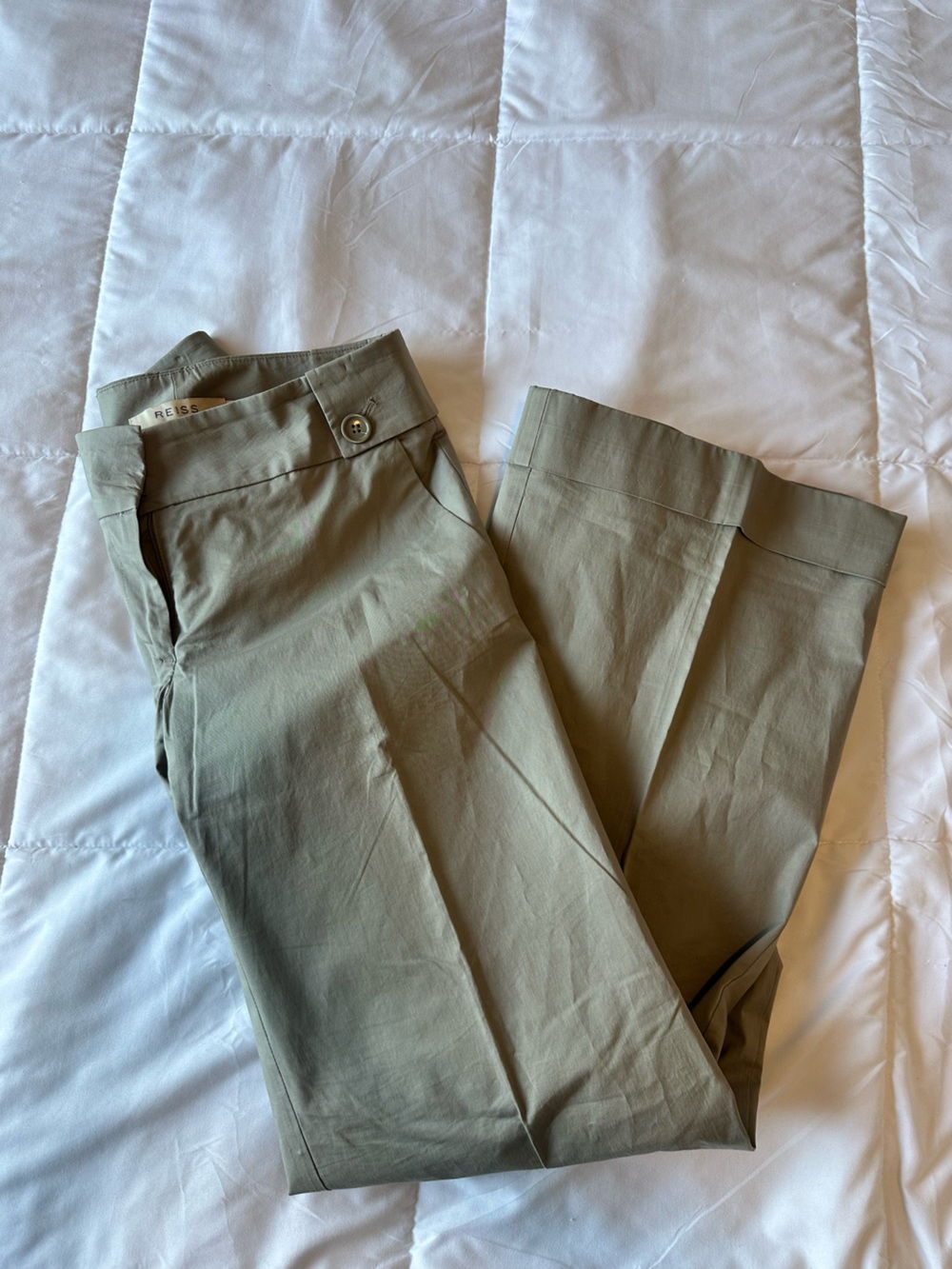 Reiss Women’s Wide Leg Cuffed Tailored Trousers Olive Green Size 2 Office Siren